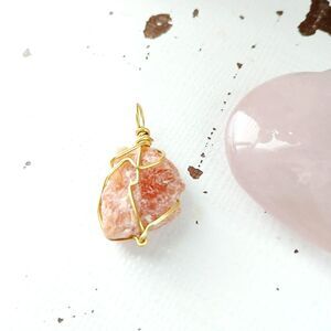 Raw Orange Calcite Wire Wrapped Gemstone Pendant 1.25"